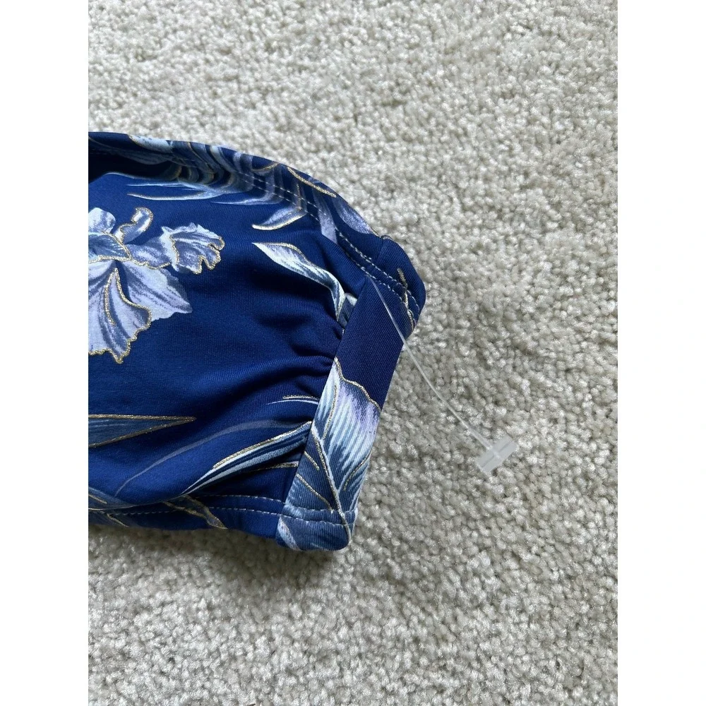 Ambrielle Swimwear Women's Blue Floral Bandeau Top‎ Size S Padded